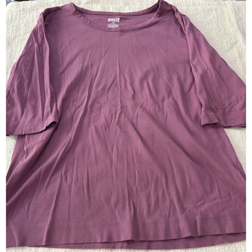 Duluth Trading Co Womens XL Plum Purple Longtail T-Shirt 100% Cotton Crew Neck